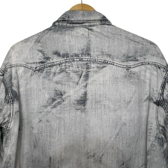 Oli & Hali Acid Wash Denim Shirt M Oversized Distressed Snap Front Patchwork - Picture 6 of 15
